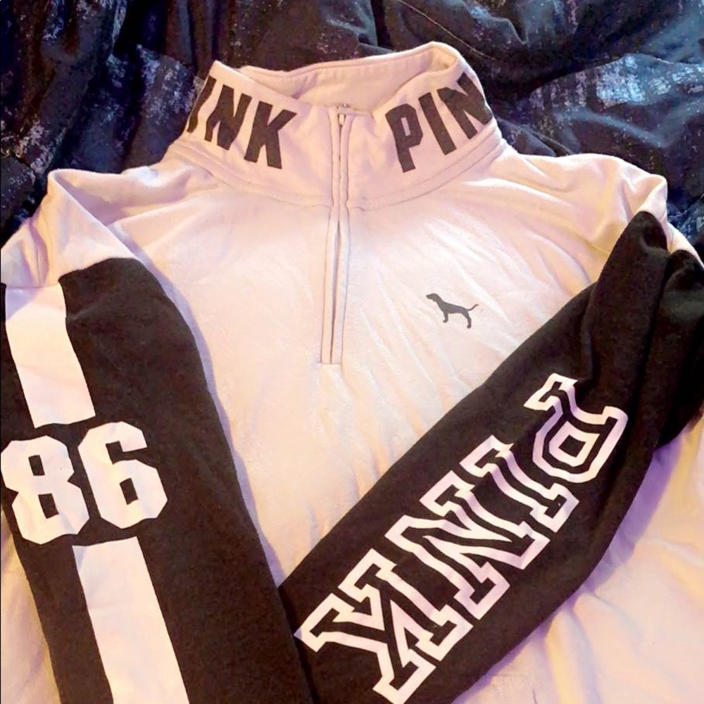 PINK Black and White half zip sweatshirt